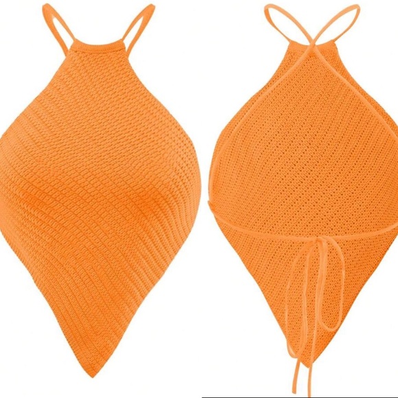 Orange Diamond Backless Knit Tie Top - Picture 6 of 9